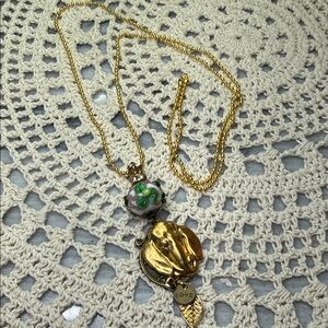 Gold elephant Pendant Necklace with glass Floral bead
